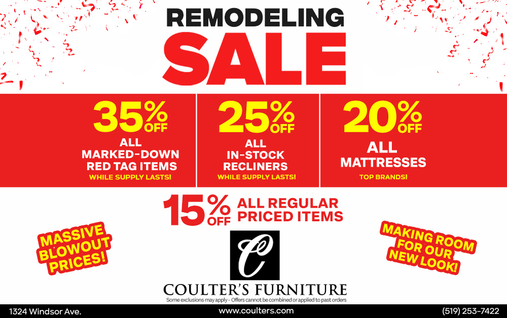 remodeling sale coulters furniture windsor sale may 2024 clearance Sales